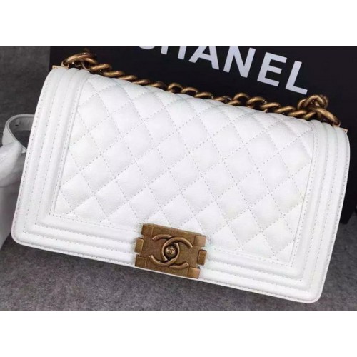 Chanel Boy Flap Bandolera Blanco Original Piel De Becerro A8708 Bronce