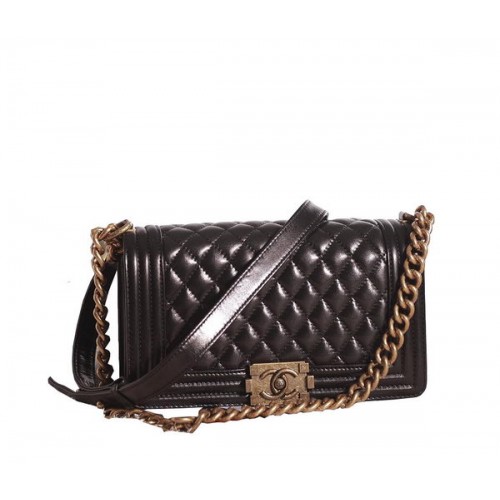Chanel Boy Flap Shoulder Bag en piel de cordero negra A67086 Gold