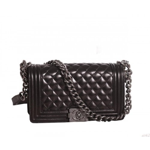 Bolso de hombro con solapa Chanel Boy en piel de cordero negra A67086 Plata