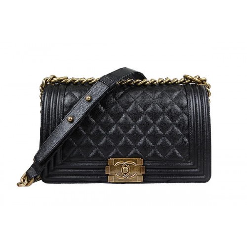 Chanel Boy Flap Shoulder Bag in Black Original Deerskin Leather A67025 Gold