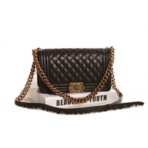 Chanel Boy Flap Shoulder Bag in Black Original Glazed Crackled A67086 Gold