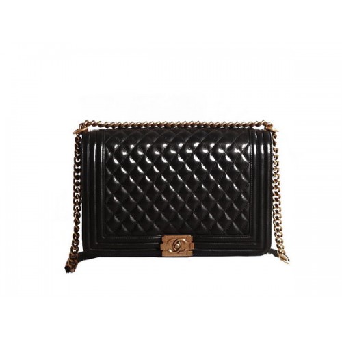 Bolso de Hombro con Solapa Chanel Boy en Cuero Original Negro Dorado