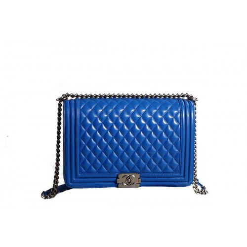 Bolso de Hombro Chanel Boy Flap en Cuero Original Azul Plateado