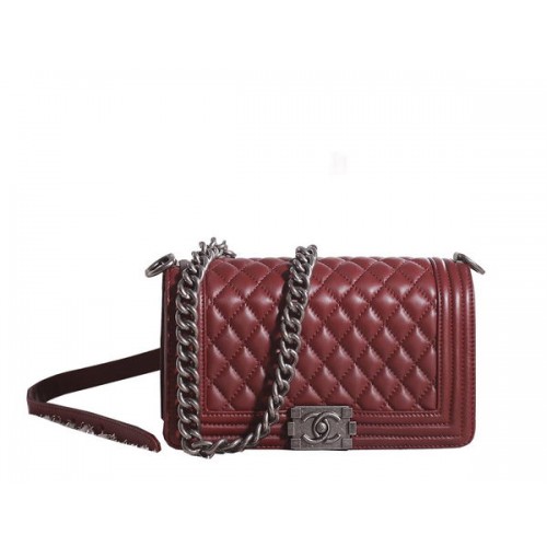 Bolso de hombro con solapa Chanel Boy en piel de cordero color burdeos A67086 Plata