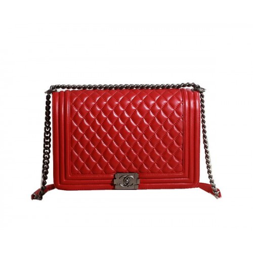 Bolso de hombro con solapa Chanel Boy en cuero original A67087 Rojo