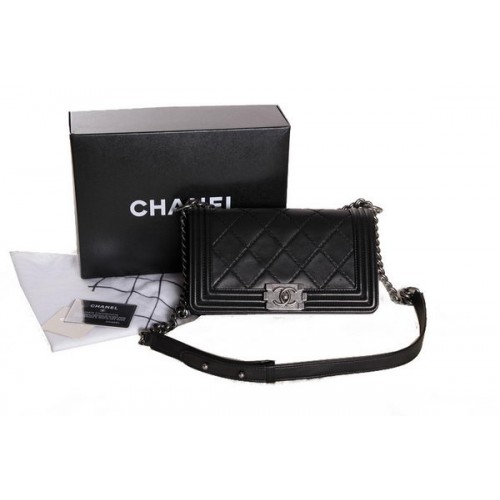 Chanel Boy Flap Shoulder Bag en piel de oveja original A30201 Negro