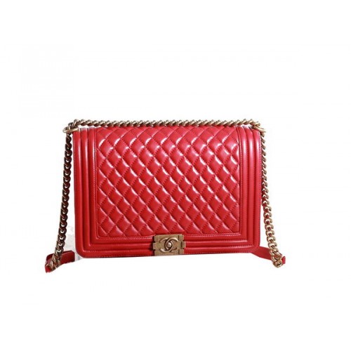 Bolso de Hombro con Solapa Chanel Boy en Cuero Original Rojo Dorado