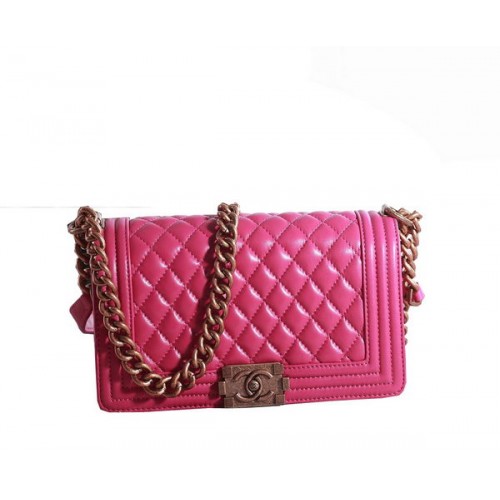 Bolso de hombro con solapa Chanel Boy en piel de cordero rosa A67086 Oro