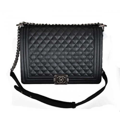 Bolso de hombro con solapa Chanel Boy en piel de oveja A6796 Negro