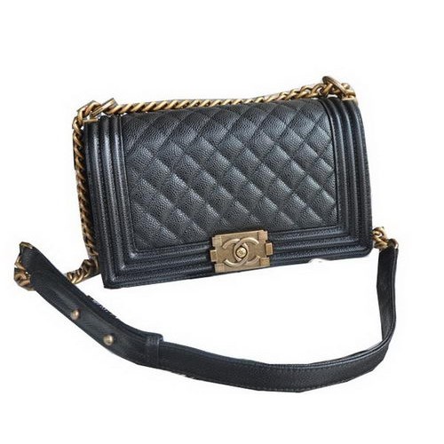 Chanel Boy Flap Bolsos de hombro Negro Cannage Patrón Cuero A67086 Oro