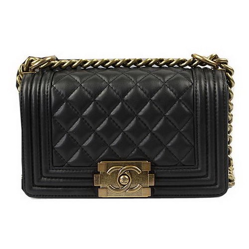 Chanel Boy Flap Bolsos de Hombro Negro Original Piel de Cordero A67085 Oro