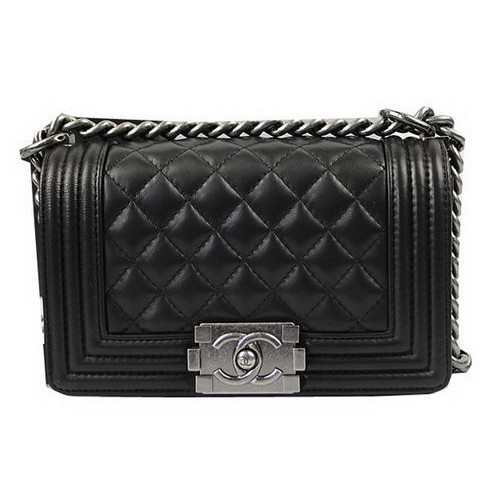 Chanel Boy Flap Bolsos de Hombro Negro Original Piel de Cordero A67085 Plata