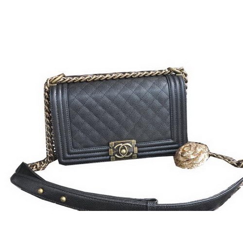 Chanel Boy Flap Bolsos de hombro Patrón Cannage Cuero A67086 Negro