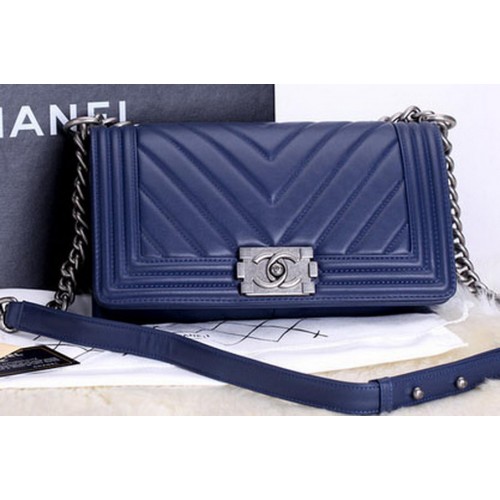 Chanel Boy Flap Bolsos de hombro Chevron Piel de becerro A67086 Azul