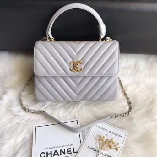Bolso con solapa y asa superior de piel de cordero original de Chanel CC 92236V Hebilla de oro gris
