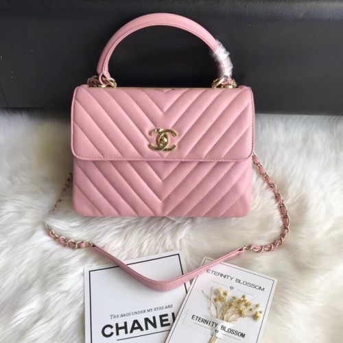 Bolso con solapa y asa superior de piel de cordero original CC de Chanel A92236V Hebilla de oro rosa