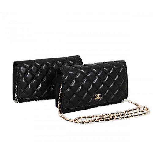Chanel CHA33814 Bolso mini con solapa de piel de oveja original Negro