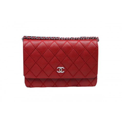 Chanel CHA33814 Bolso mini con solapa de piel de becerro original rojo Plata