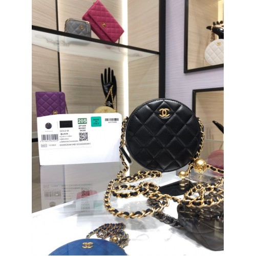 Chanel CLUTCH CON CADENA Piel de cordero metal dorado AS1449 negro