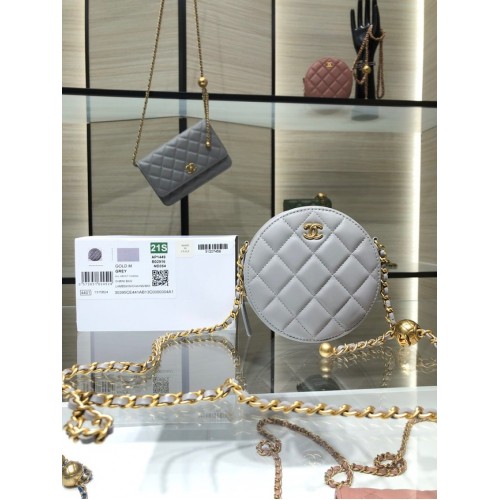 Chanel CLUTCH CON CADENA Piel de cordero Metal dorado AS1449 gris