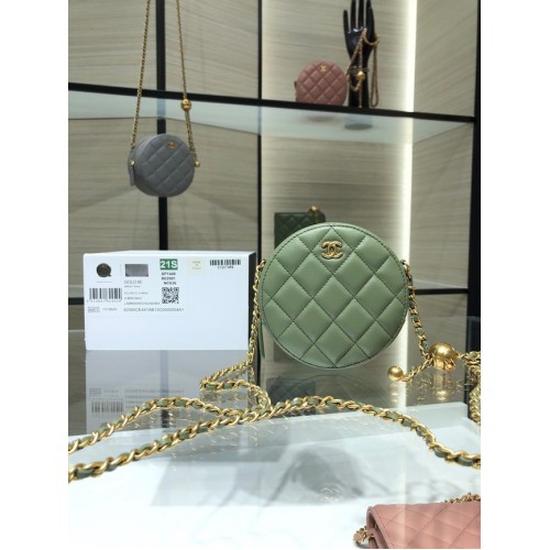 Chanel CLUTCH CON CADENA Piel de cordero Metal dorado AS1449 verde