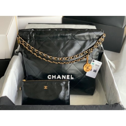 Bolso shopper Chanel en piel de becerro AS3261 blanco y negro