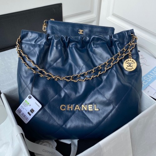 Bolso shopper Chanel en piel de Becerro AS3261 azul oscuro