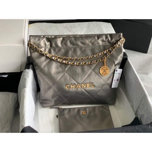 Bolso shopping Chanel en piel de becerro AS3261 gris plata