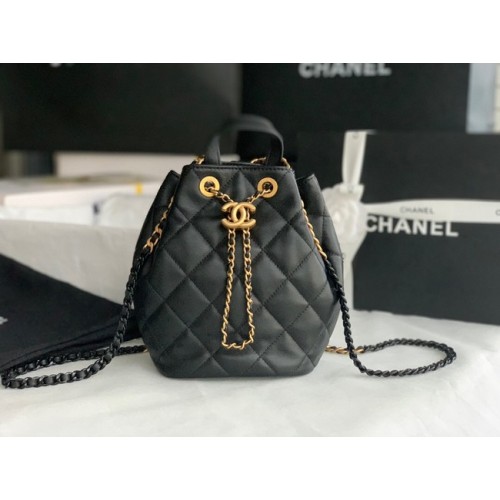 Chanel Mochila de piel de becerro Cuero original AS3211 negro