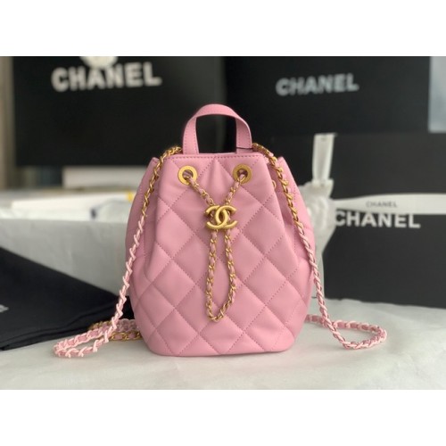 Chanel Mochila de piel de becerro Cuero original AS3211 rosa