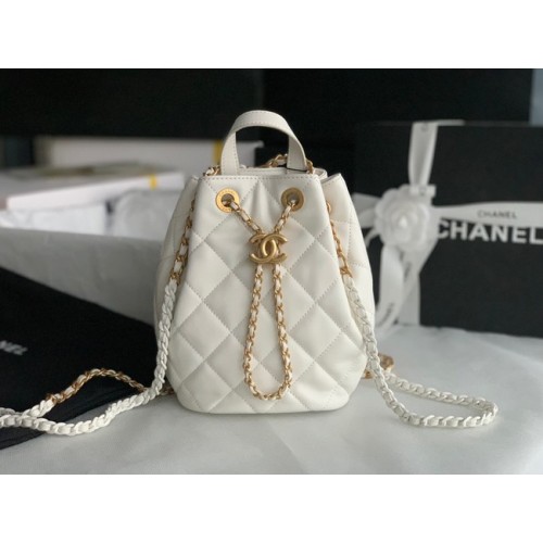 Chanel Mochila de piel de becerro Cuero original AS3211 blanco