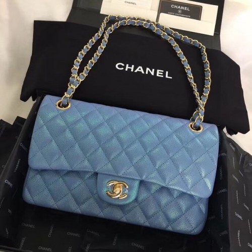Chanel Piel de becerro metal dorado A01112 azul