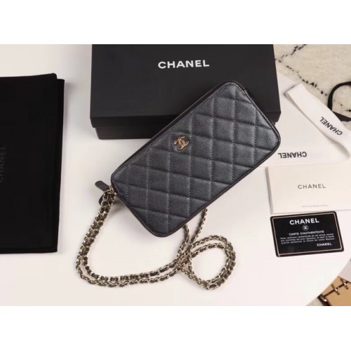 Chanel Piel de becerro metal dorado A82527 negro