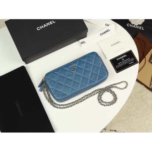 Chanel Piel de becerro metal dorado A82527 azul