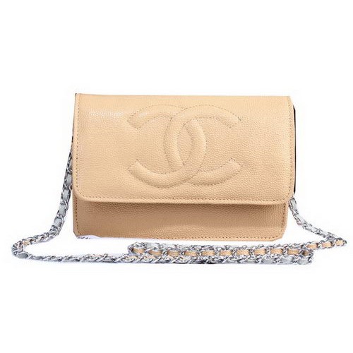 Bolso de hombro con solapa de cuero con patrón Cannage de Chanel A8892 Albaricoque