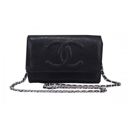 Bolso de hombro con solapa de cuero con patrón Cannage de Chanel A8892 Negro