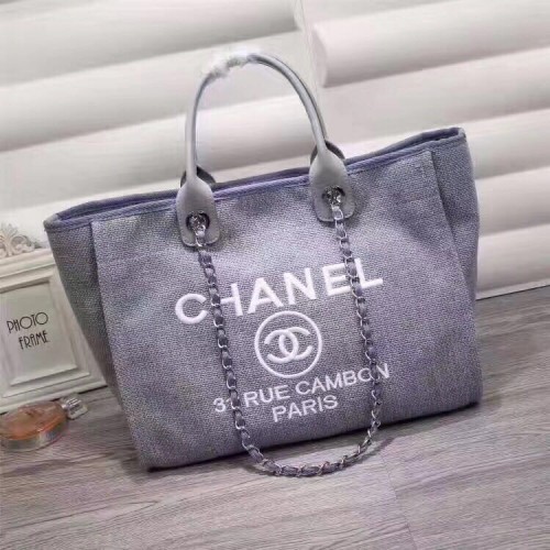 Chanel Canvas Leather Tote Shopping Bag Azul A1679