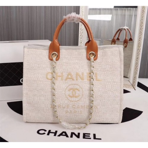 Chanel Canvas Tote Shopping Bag 8099 blanquecino