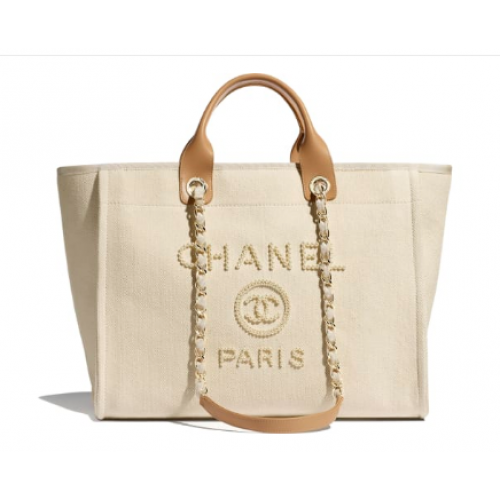 Bolso de compras Chanel Canvas Tote A66941 Crema