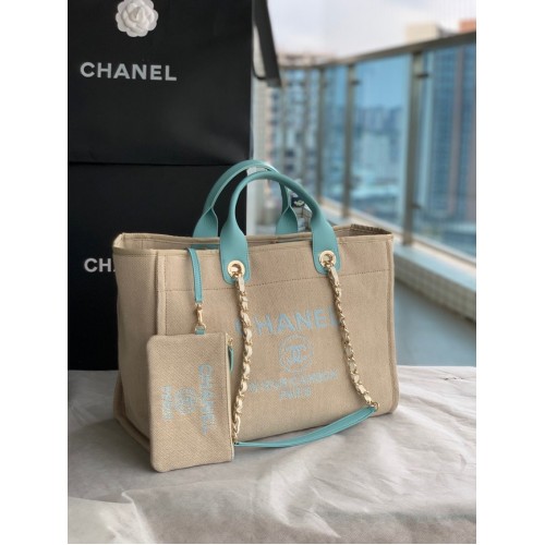 Bolso de compras Chanel Canvas Tote B66941 Beige y azul cielo