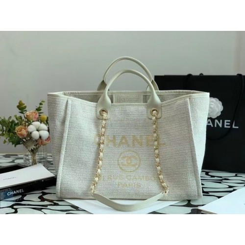 Bolso de compras Chanel Canvas Tote B66941 blanco