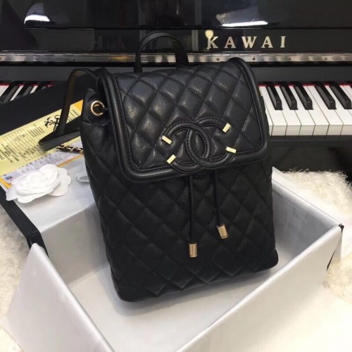 Mochila De Cuero Chanel Caviar Cuero Original 83430 Negro