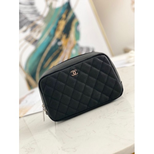 Chanel Caviar Quilted Curvy Pouch Estuche cosmético 220597 Negro