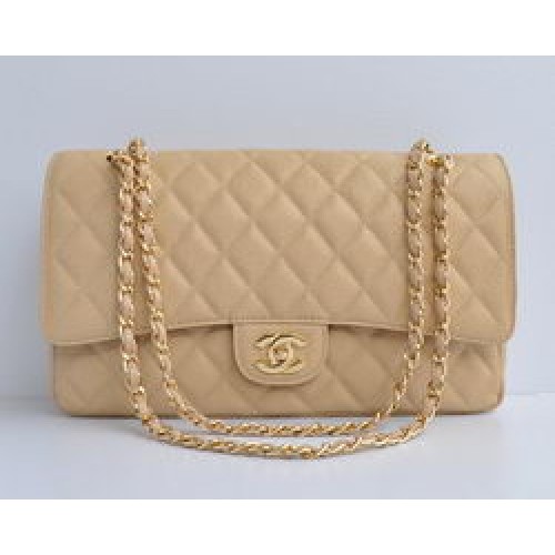 Chanel Classic 2.55 Series Apricot Caviar Golden Chain Bolso con solapa acolchada 1113