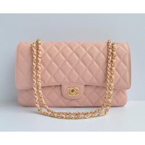 Chanel Classic 2.55 Series Bolso con solapa acolchada con cadena dorada de caviar rosa 1113