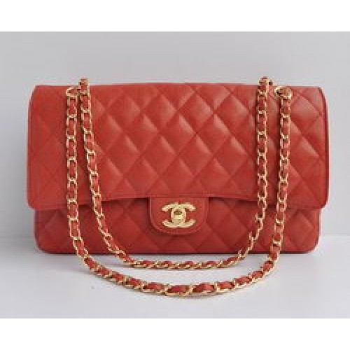 Chanel Classic 2.55 Series Bolso con solapa acolchada con cadena dorada de caviar rojo 1113