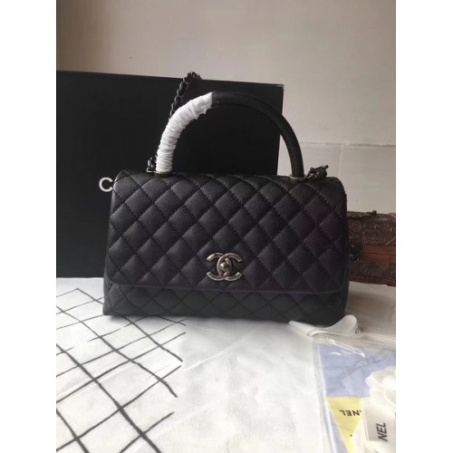 Chanel Classic Black Top Handle Bag Negro Cuero original A92292 Plata
