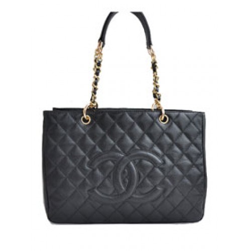 Chanel Classic CC Shopping Bag Barato A20995 Piel De Cordero Negra Dorada