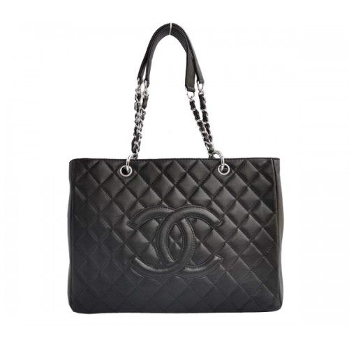 Barato Chanel Classic CC Shopping Bag A20995 Negro Cordero Plata