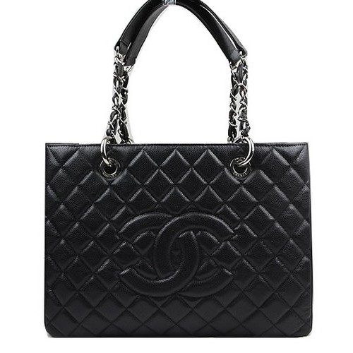 Chanel Classic Coco Bolso Negro GST Caviar Cuero A50995 Plata